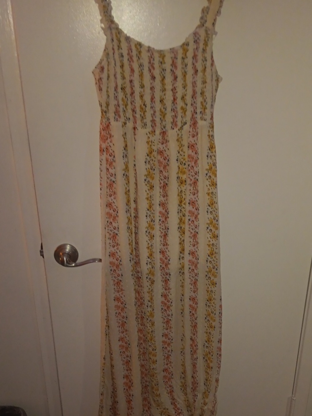 Le Lis Floral Stripe Maxi Dress in White with Yellow & Pink Accents